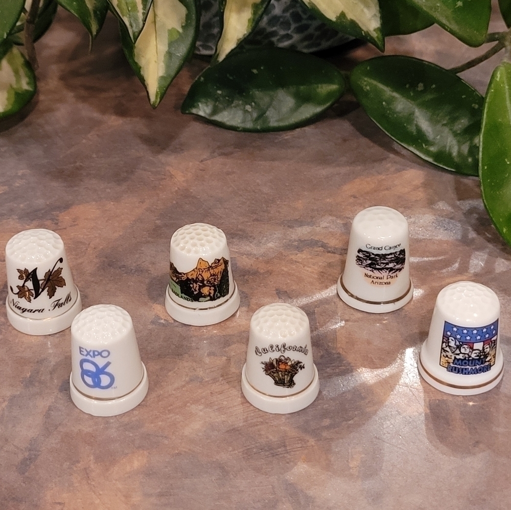 VINTAGE Bundle of Six Porcelain Collectible Thimbles Including Expo '86